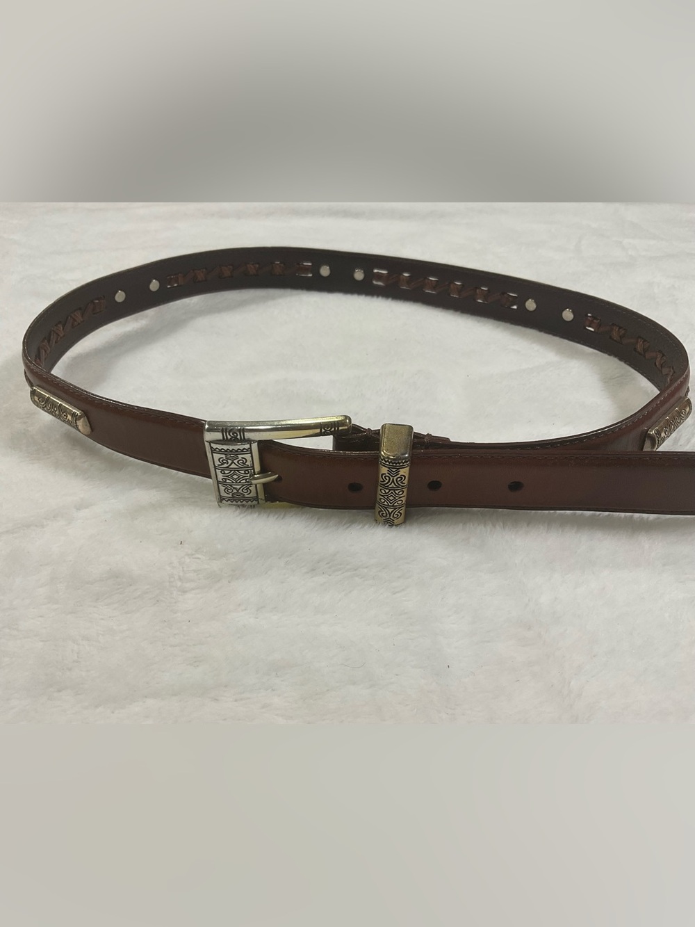 Fossil Brown Leather Skinny Women’s Waist Belt S Metal Buckle